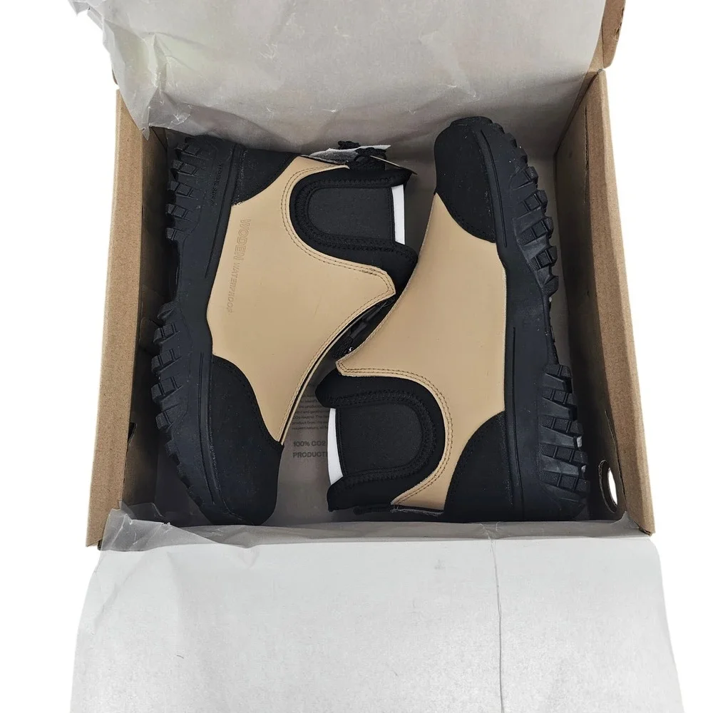 Woden Dagmar Waterproof Boots Women 6.5 Coffee Cream Zip Closure Sustainable NIB
